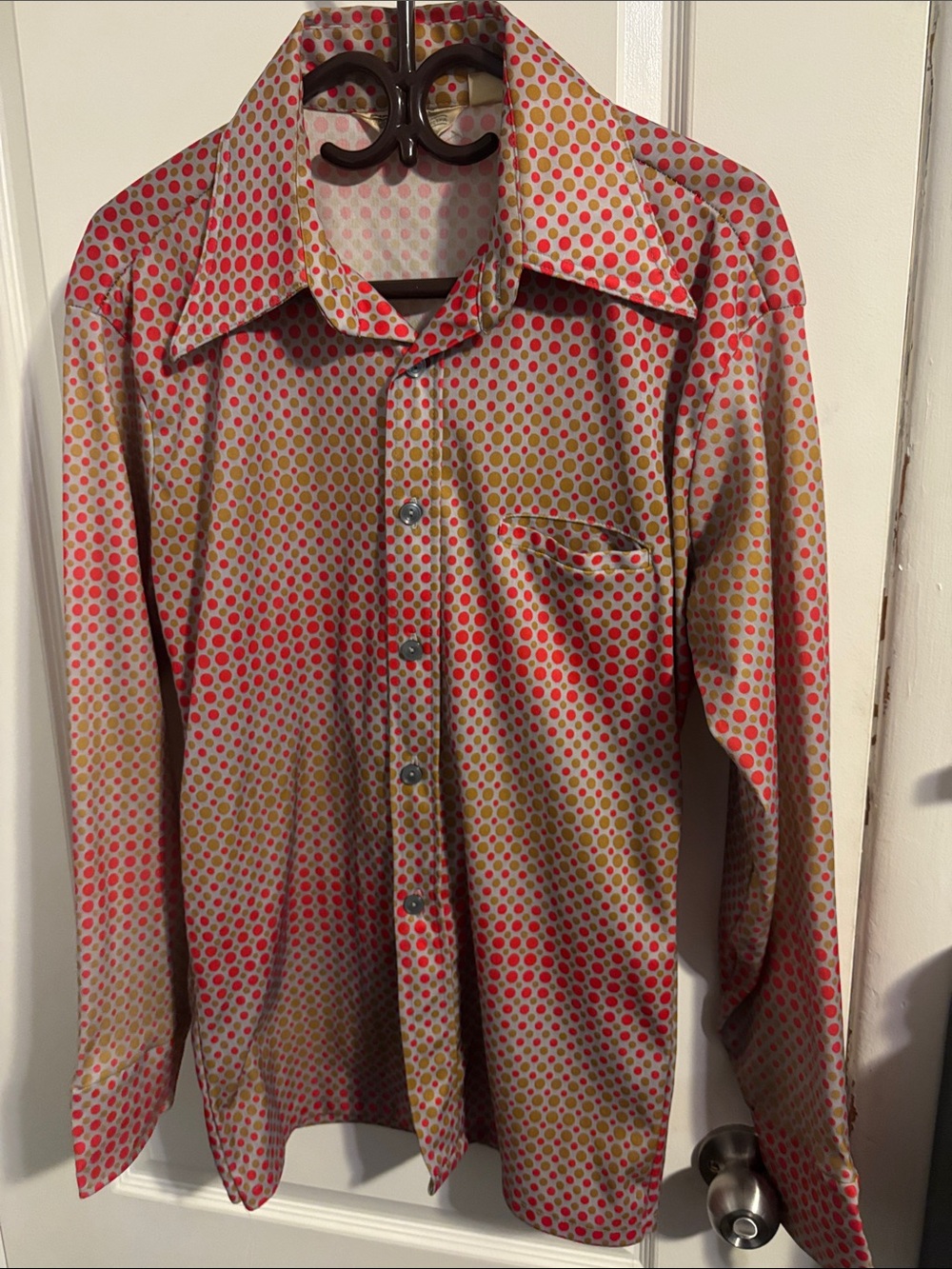 Vintage 1970s Capri California David Langman Disco Shirt Geometric Polka Dot L/S